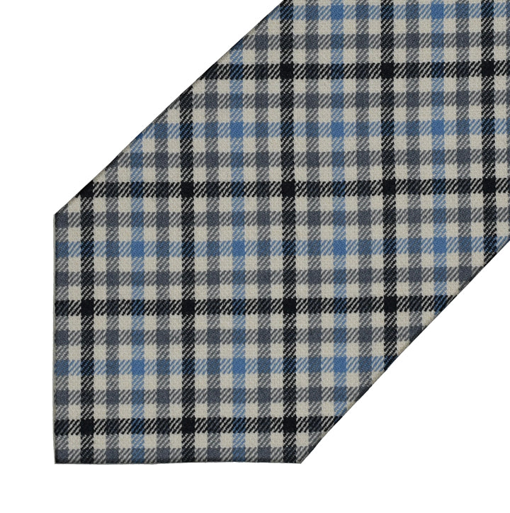 Wool - Black, Grey, Blue and Cream Gingham - 7-Fold Necktie