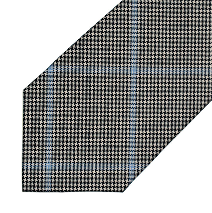 Wool - Black and White Micro Star with Blue Windowpane - 7-Fold Necktie
