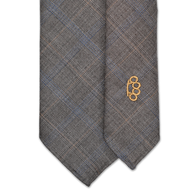 7-Fold Wool Tie - Grey and Tan Check - Handrolled - Shawn Christopher