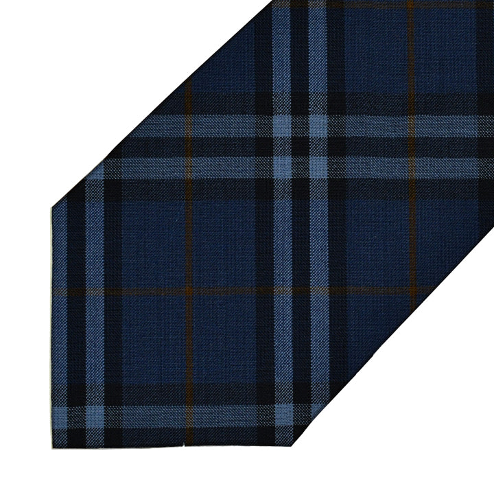 Cotton - Blue/Grey Check with Orange Windowpane - 7-Fold Necktie