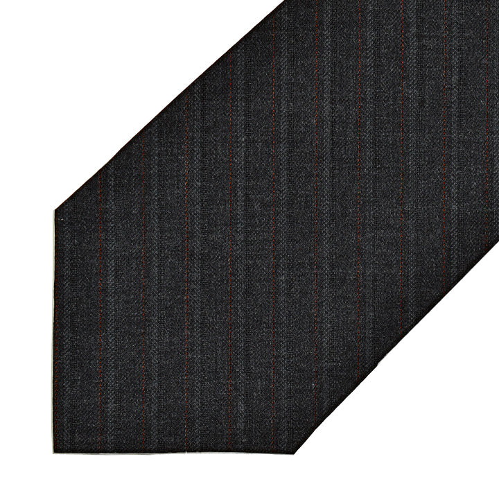 Wool - Charcoal with Grey and Burgundy Pinstripe - 7-Fold Necktie