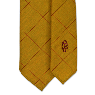 7-Fold Wool Tie - Gold with Red and Burgundy Windowpane - Handrolled - Shawn Christopher
