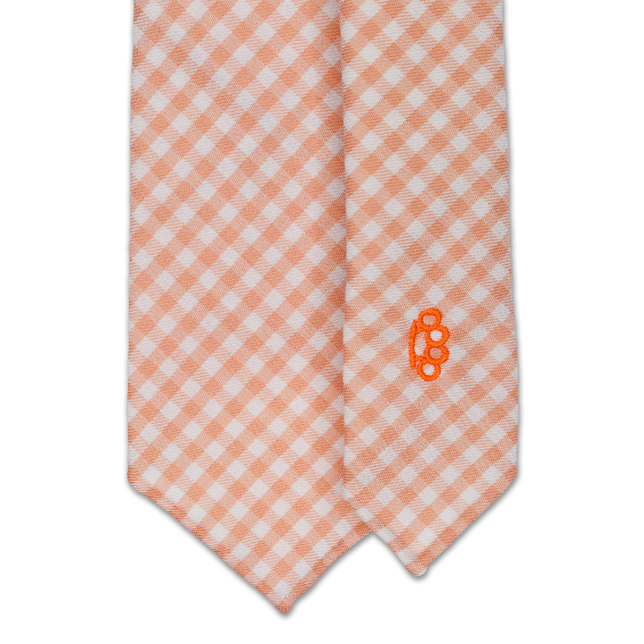 7-Fold Virgin Wool Tie - Orange and Cream Gingham - Handrolled - Shawn Christopher