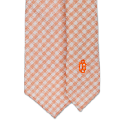 7-Fold Virgin Wool Tie - Orange and Cream Gingham - Handrolled - Shawn Christopher