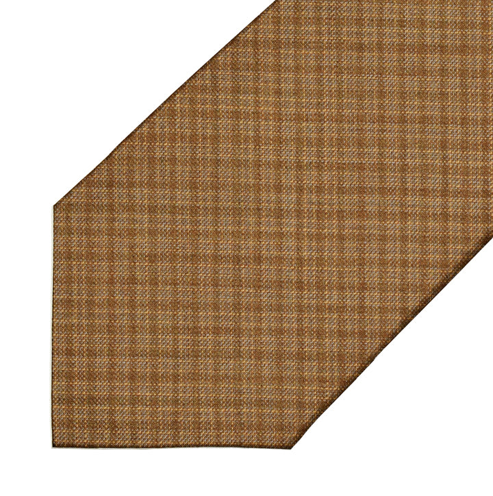 Wool - Brown with Beige Micro Windowpane - 7-Fold Necktie